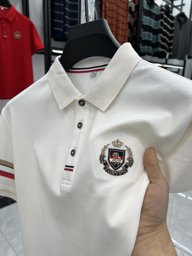 High end brand men's short sleeved polo shirt with classic stripe design top summer fashion embroidery breathable casual T-shirt 23 S6fd71fb1eeb34df19c1b62fb976925d9f
