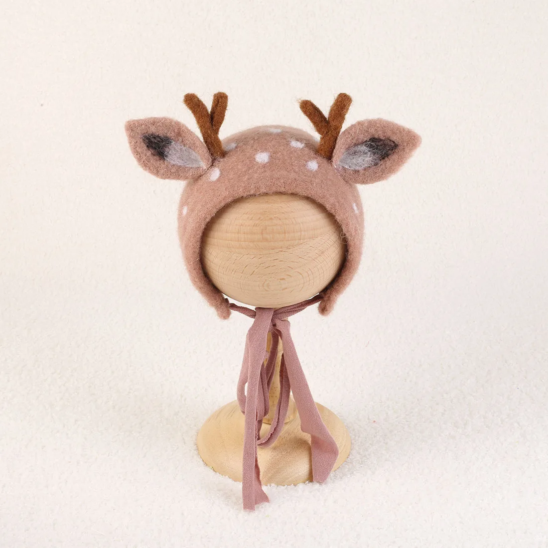 Newborn Wool Felt Deer Bonnet Girl Baby Flower Hat Newborn Photography Props Boy Baby Reindeer Hat Photo Shoot 2