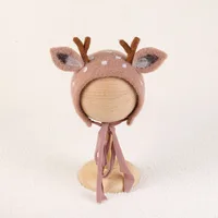 Newborn Wool Felt Deer Bonnet Girl Baby Flower Hat Newborn Photography Props Boy Baby Reindeer Hat Photo Shoot 2