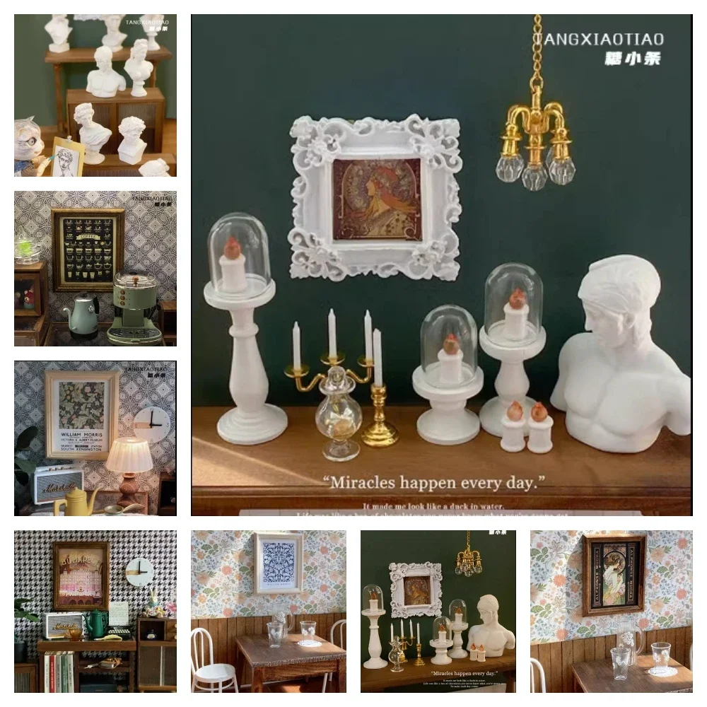 Doll House 6 Points David Venus Sculpture Bjd Candlestick Candle Vintage Poster Decorative Picture Frame Miniatures Decoration 32pcs travel postcard vintage landscape building photo picture poster post pards