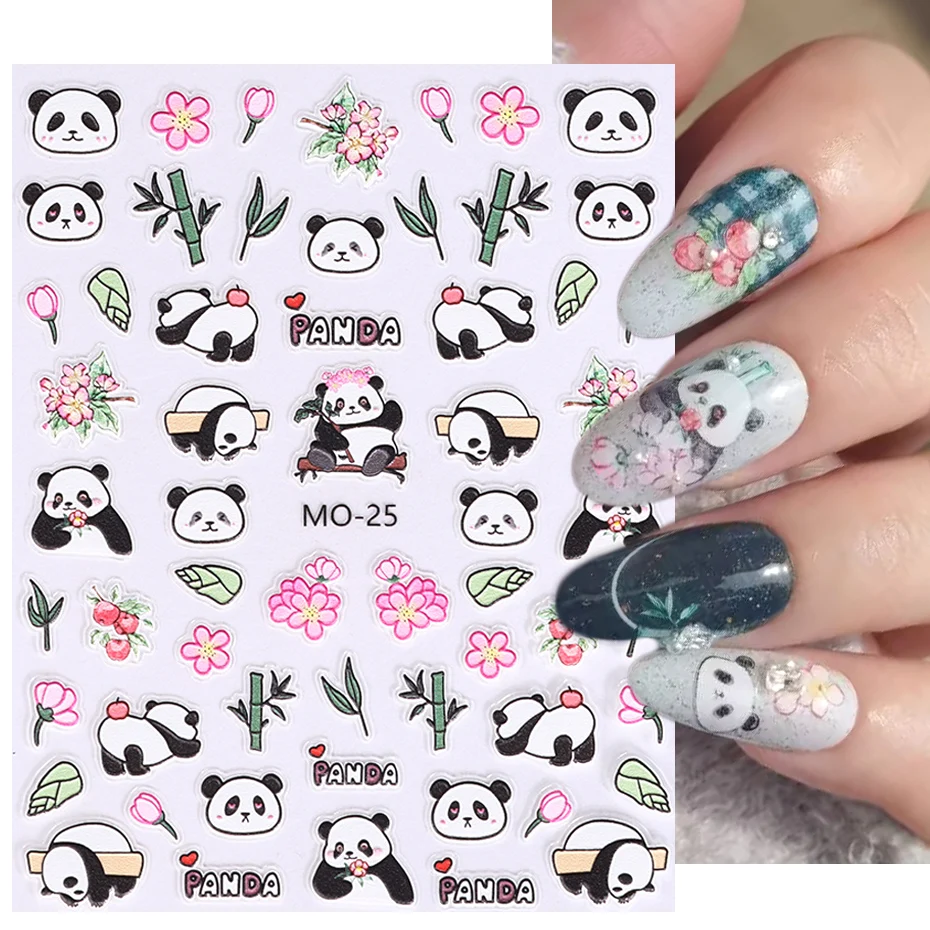 5D Panda Adesivo Per Unghie In Rilievo Cartoon Animal Bamboo Flower Petal Anime Design Kawaii Slider Decorazione Per Manicure Estiva Fai Da Te Bemo
