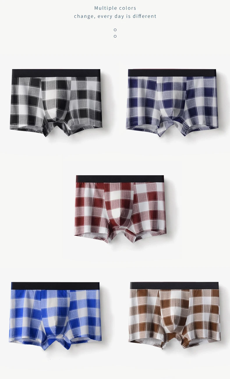 4Pcs herren Boxer Shorts Baumwolle Plaid Print Unterwäsche Männer Shorts Sexy Unterwäsche Klassische Boxer Atmungsaktive Herren Boxer Unterhose – Detail 8