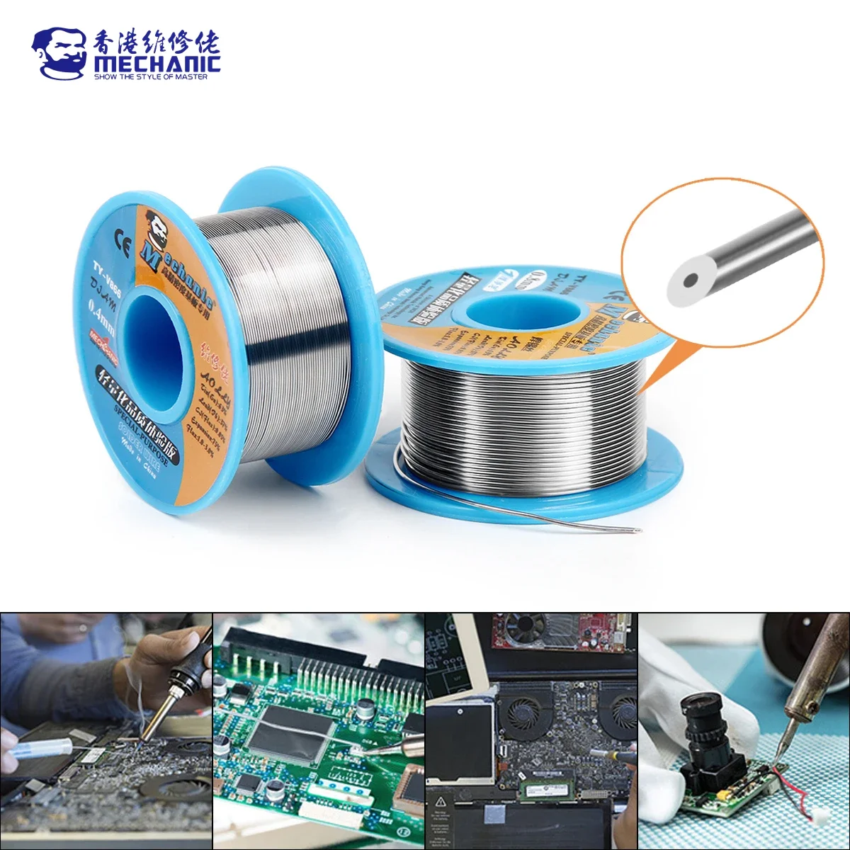 Soldering Wire Soldering Tin Wire Welding Wires MECHANIC TY-V866 40g Mild Rosin Core 183℃ Melting Point High Purity Environmental Solder Wire Welding Flux Iron Cable 0.2-0.8mm