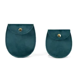 Velvet Snap Button Jewelry Pouch - Elegant Necklace and Bracelet Storage Bag (Peacock Blue - 9x10cm)