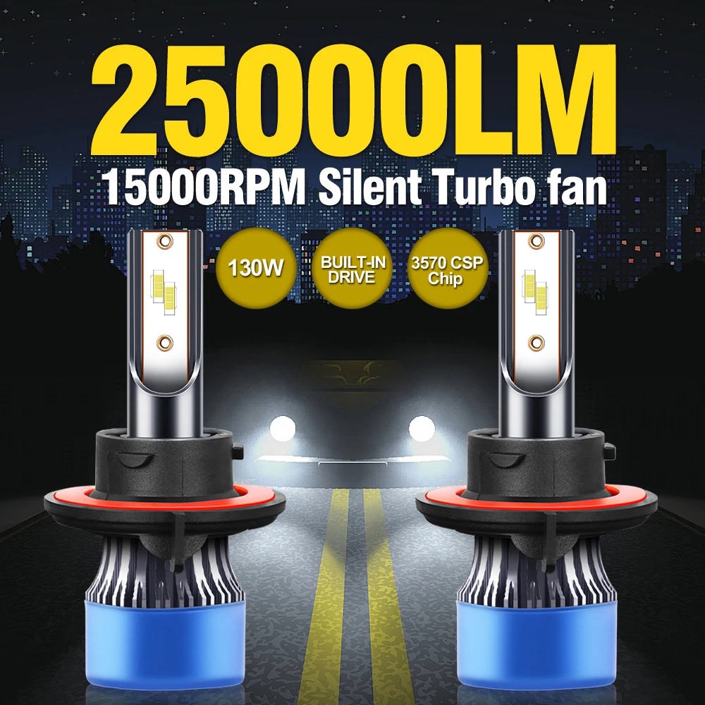 Фары головного света 130 лм, 3570 Вт, 6500 CSP чипы, 9005 K Противотуманные Фары H4 H7 H1 9006 HB3 9004 HB4, автомобильные фары H11 H13 9007, автомобильная лампа