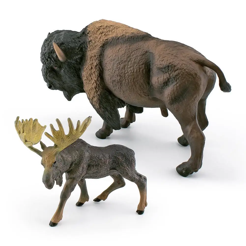 Realistic Forest Animal Action Figure Lifelike American Bison Megaloceros Desktop Decoration For Kids Gifts