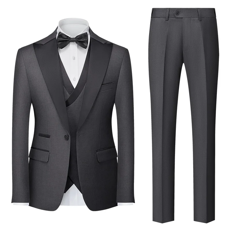 

13Color(Jacket Vest Pants) Solid Color Tuxedo Three-Piece Suit Groom Best Man Wedding Dress Business Social Suit M-5XL