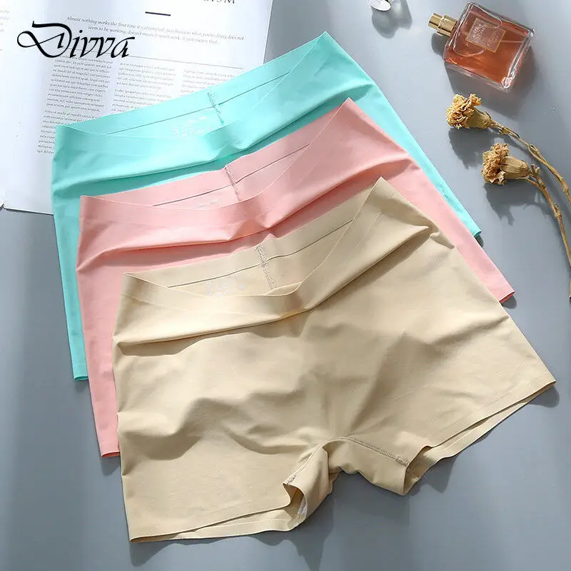 Women's Ice Silk Seamless Underwear Cotton Crotch Boxer Shorts Ladies Pants Four Corners Anti-empty Summer Thin Section safety shorts,seamless panties,women shorts underwear