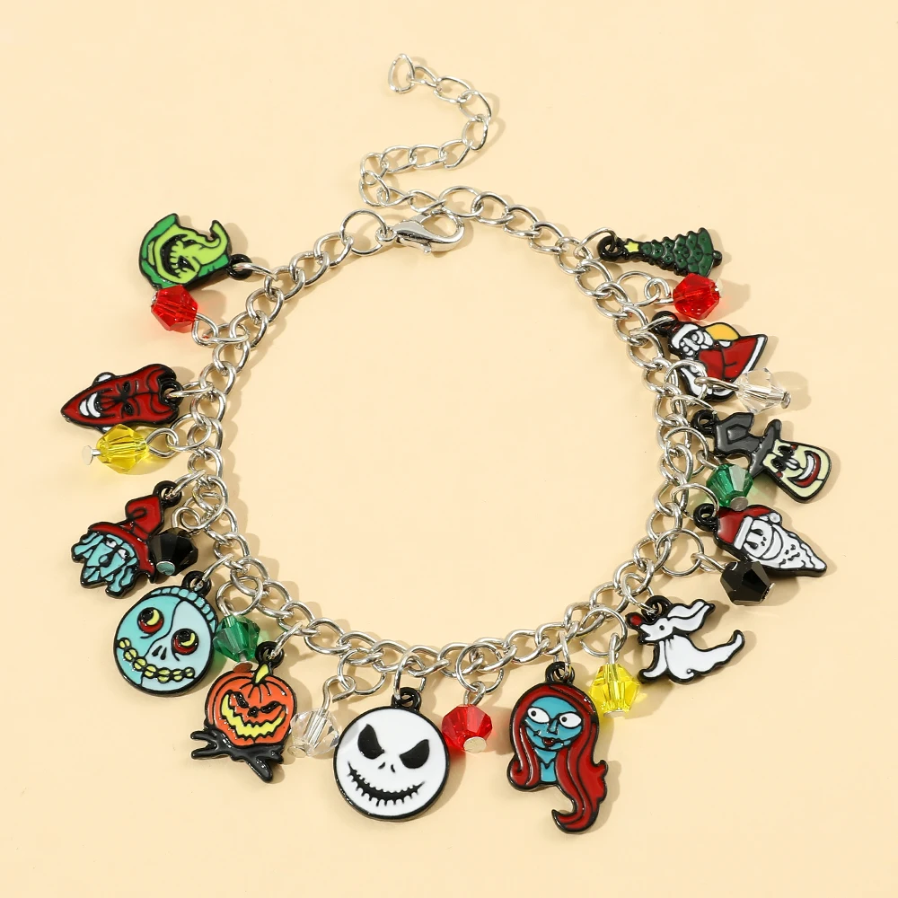 Anime The Nightmare Before Christmas Bracciale Halloween Charm Jewelry Jack Skellington Ciondolo Bangle Accessori Di Halloween