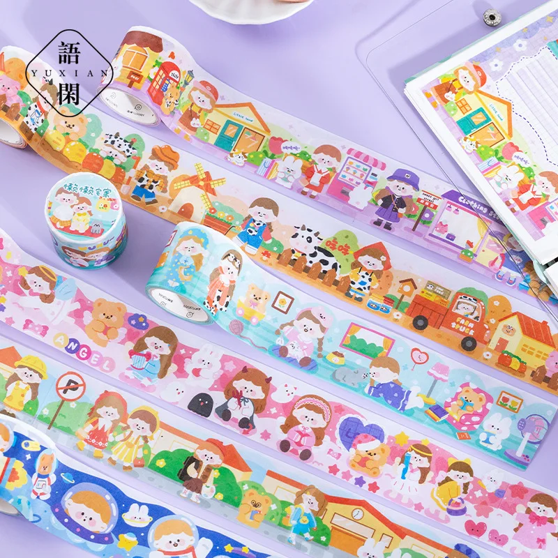 

1 Roll Colorful Art Museum Life Scene Die-cutting masking Washi Paper Tape Handbook Cartoon Cute Ledger Material Masking Tape