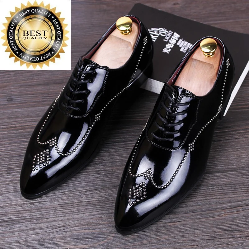 

dress men fashion party banquet patent leather shoes lace-up oxfords shoe gentleman black blue pointed toe footwear chaussures