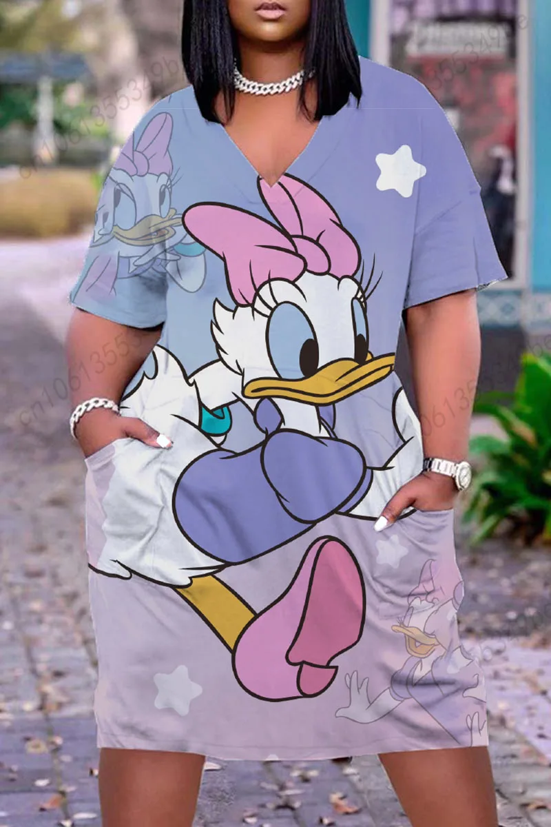 플러스 사이즈 디즈니 롱 여름 드레스, 2023 여성 의류, 2023 패션, 라지 사이즈 의류 