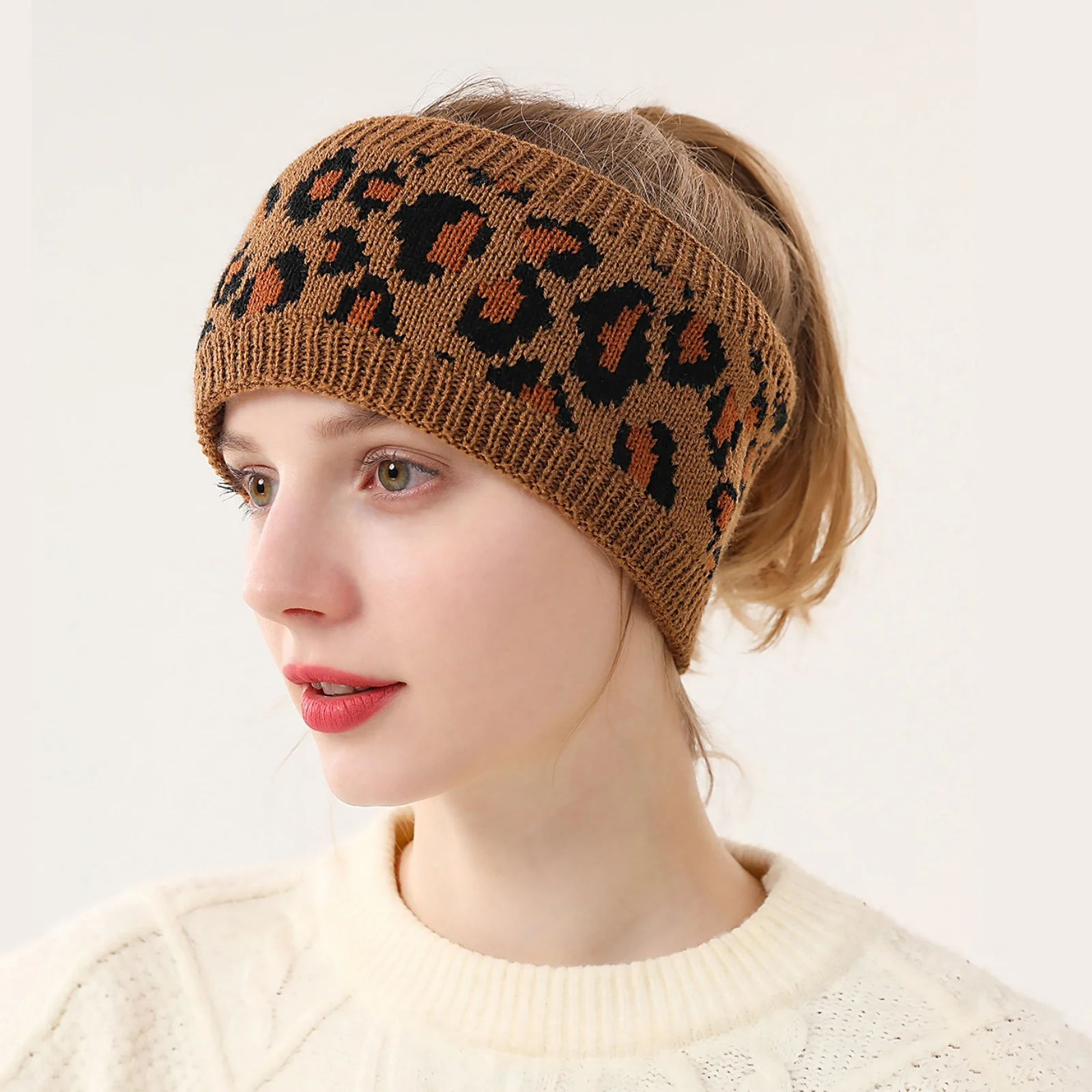 1PC Leopard Print Knit Headbands,Fashion Hair Bands, Warm Winter Hair Accessories For Women, Trendy Animal Print Headwear