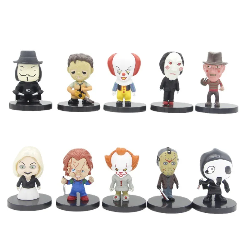 10 Pz/Set Personaggi Del Film Horror V Per Vendetta Chucky Freddy Jason Spaventoso Saw Pvc Action Figures Toys