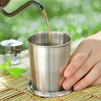 Stainless steel folding cup camping cookware, telescopic cup utensils, portable for outdoor travel