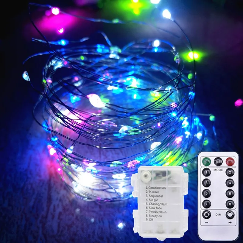 thumbnail image 1 of Guirnalda de luces LED de alambre de cobre de 20 m/10 m con 8 modos, guirnalda de luces navideñas para exteriores, control remoto, funciona con pilas, decoración de bodas, 1 of 5