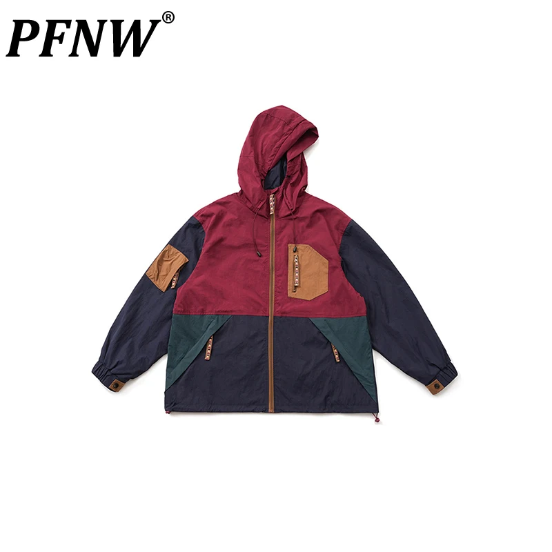 

PFNW Men's 2023 Autumn American Trend Contrast Color Hooded Patchwork Coat Outdoor Couple Jacket High Street Tide Chic 12Z4791