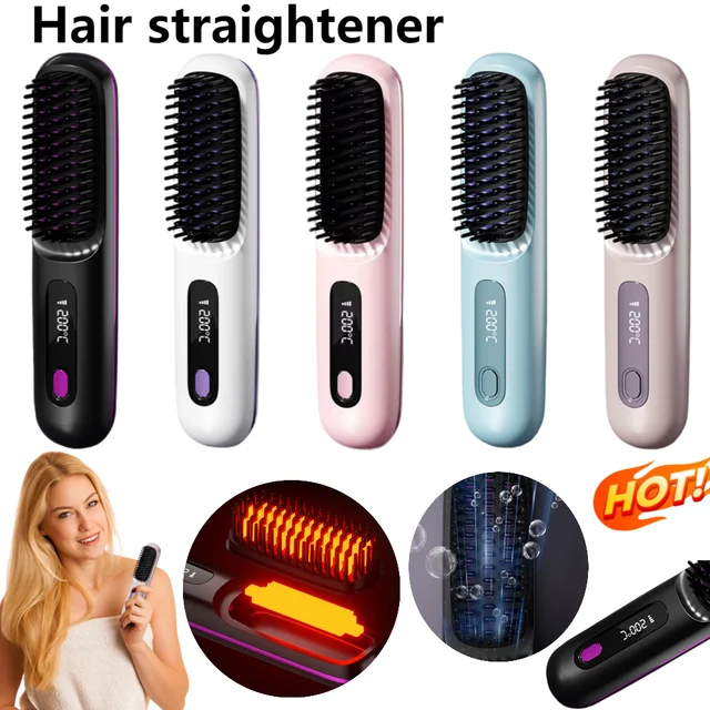 Cordless Hair Straightening Brush Straightener Rechargeable Hot Brush