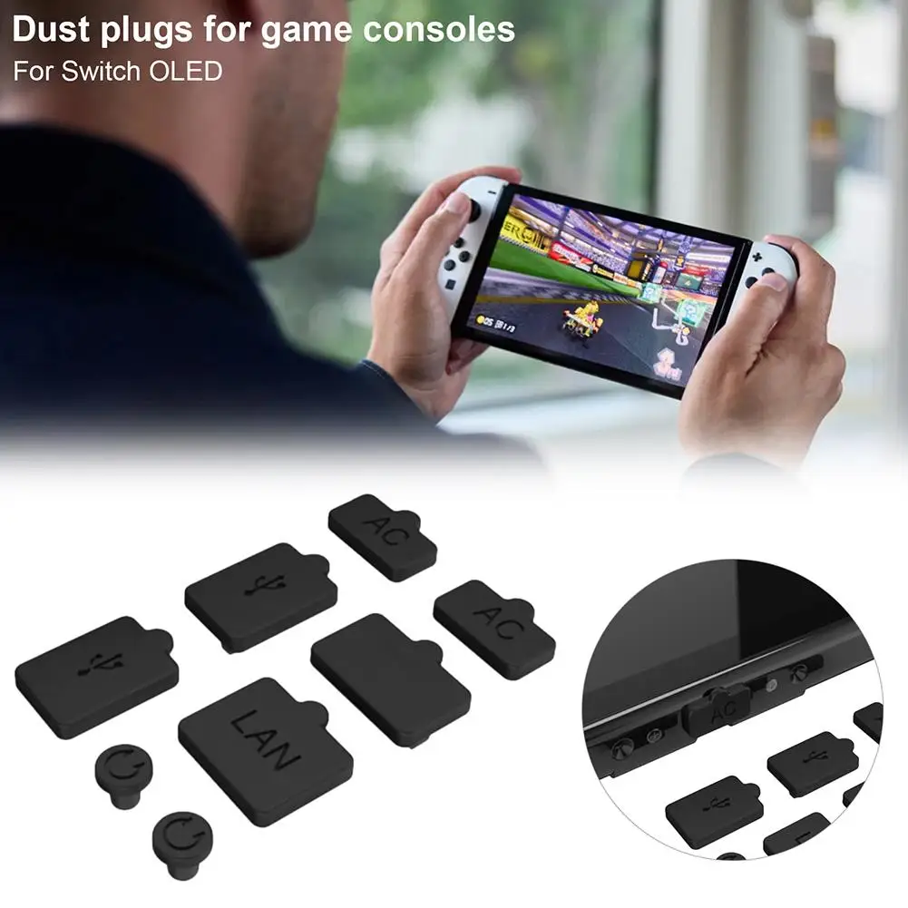 

1 Set Game Console Dust Plug Earphone Jack Usb Ac Lan Port Cover for Switch Oled Host Dust-proof Protector Games Accessories