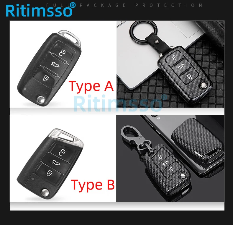 Carbon Fiber ABS Car Key Case For VW Volkswagen Polo Golf 4 5 6 7 T5 Passat B6 B5 Skoda Octavia A5 A7 Seat Leon Ibiza Ateca