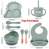 Dinosaur Children Dishes Plate Baby Feeding Set Personalized Name Silicone Tableware For Kids Toddlers Training Bowl Baby Stuff 2