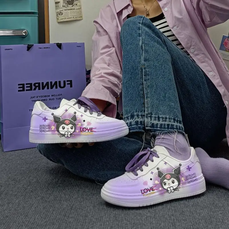 

Новинка 2023, повседневные туфли Kuromi Kawaii Sanrio, японская вишневая мультяшная Студенческая обувь для скейтборда, милые девушки, реальный подарок для пары