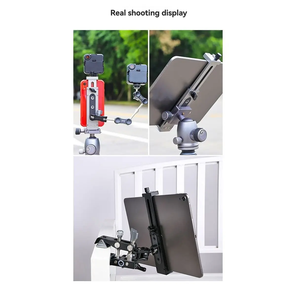 N05R XILETU XJ-15 범용 태블릿 및 휴대폰 스탠드 홀더, IPad Pro Air Mini 및 스마트폰 A용 조절 가능한 삼각대 클립 브래킷