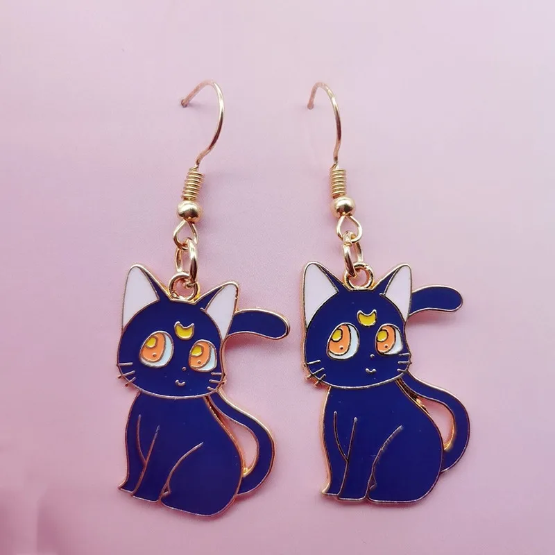 Dangle Earrings Drop Earrings Animal Earrings Sailor Moon Cat Earrings Luna and Artemis Anime Inspired Enamel Drop Earrings Kawaii Animal Jewelry for Women Girl Gift