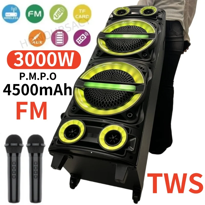 

Portable Outdoor Bluetooth Speaker with Dual 8-inch Handcart Sound System DJ Party Karaoke System Stereo Bass Speakers with LED