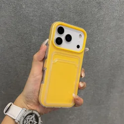 Candy Color Shockproof Phone Case with Card Slot and Photo Clip - iPhone 12 Pro Max (Yellow)