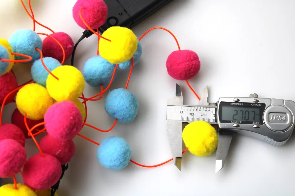 High quality beautiful multi-color polyester pom pom balls with Luminous cord