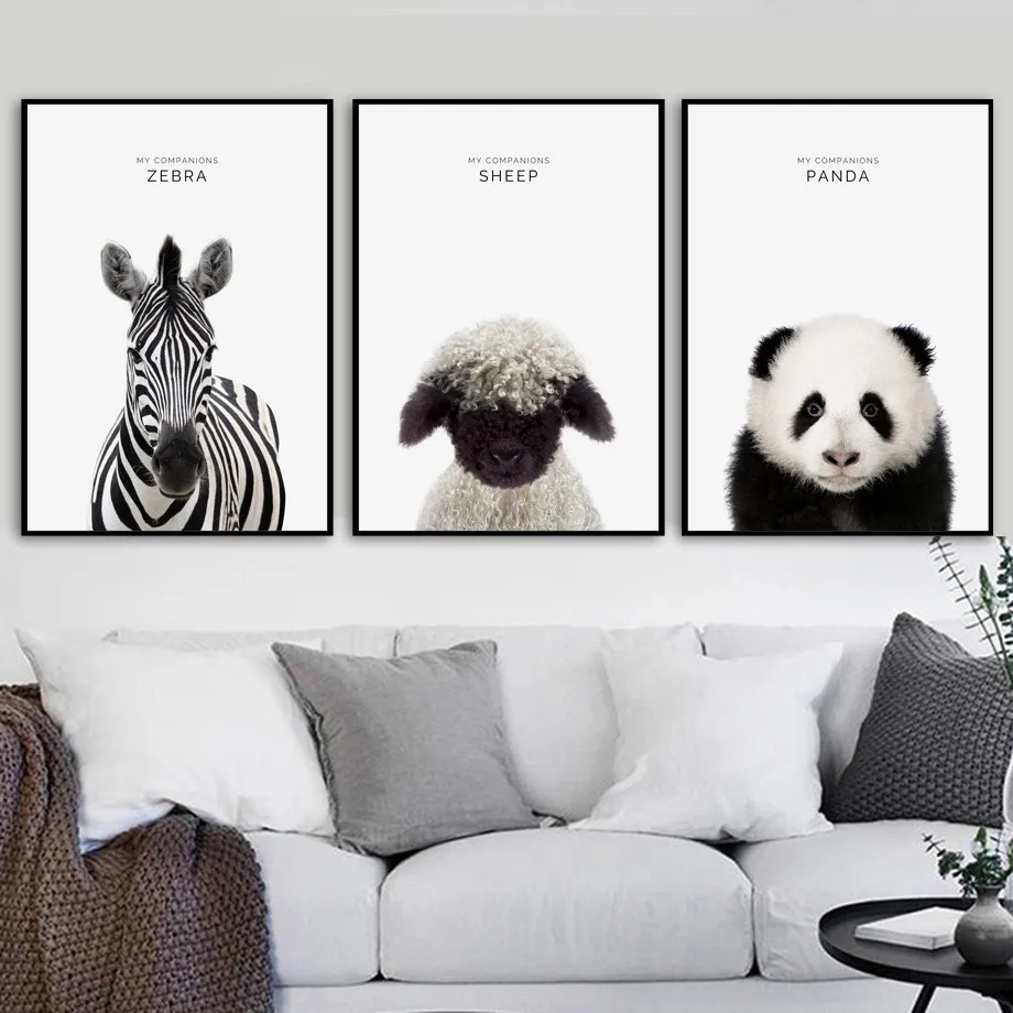 Cartoon Panda Sheep Zebra Giraffa Wall Art Canvas Painting Nordic Poster Hd Prints Animals Pictures For Kids Room Decor
