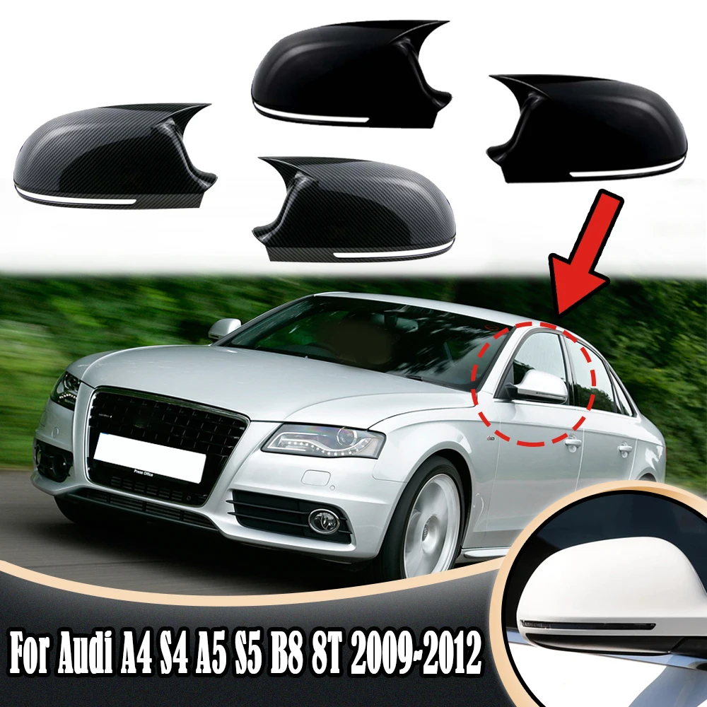 

2PCS Side Wing Mirror Cover For Audi A4 S4 A5 S5 B8 8T 2009-2012 2010 Add On Side Rear View Mirror Cap Cover Car Accessories