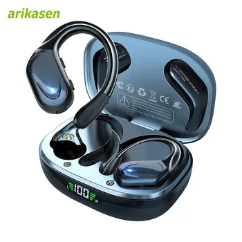 Auricolari wireless Sport Cuffie Bluetooth 5.3 con microfono con cancellazione del rumore 75H HiFi Stereo Over Ear Bud Display a LED USB-C IPX6 1