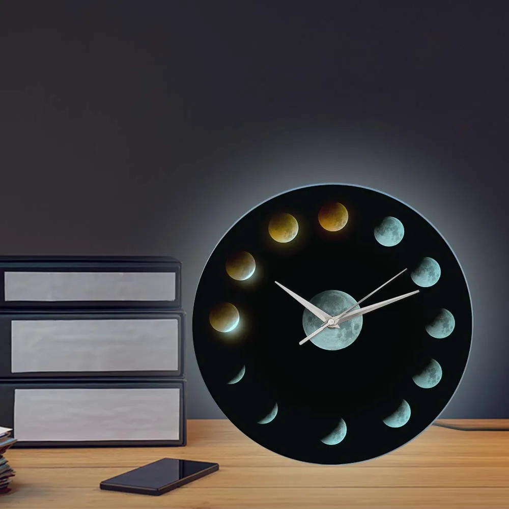 Series of Total Lunar Eclipse Moon Phases Super Moon Celestial Wall Clock Outer Space Lunar Cycle Home Decor Quiet Wall Watch Wall Clocks near me