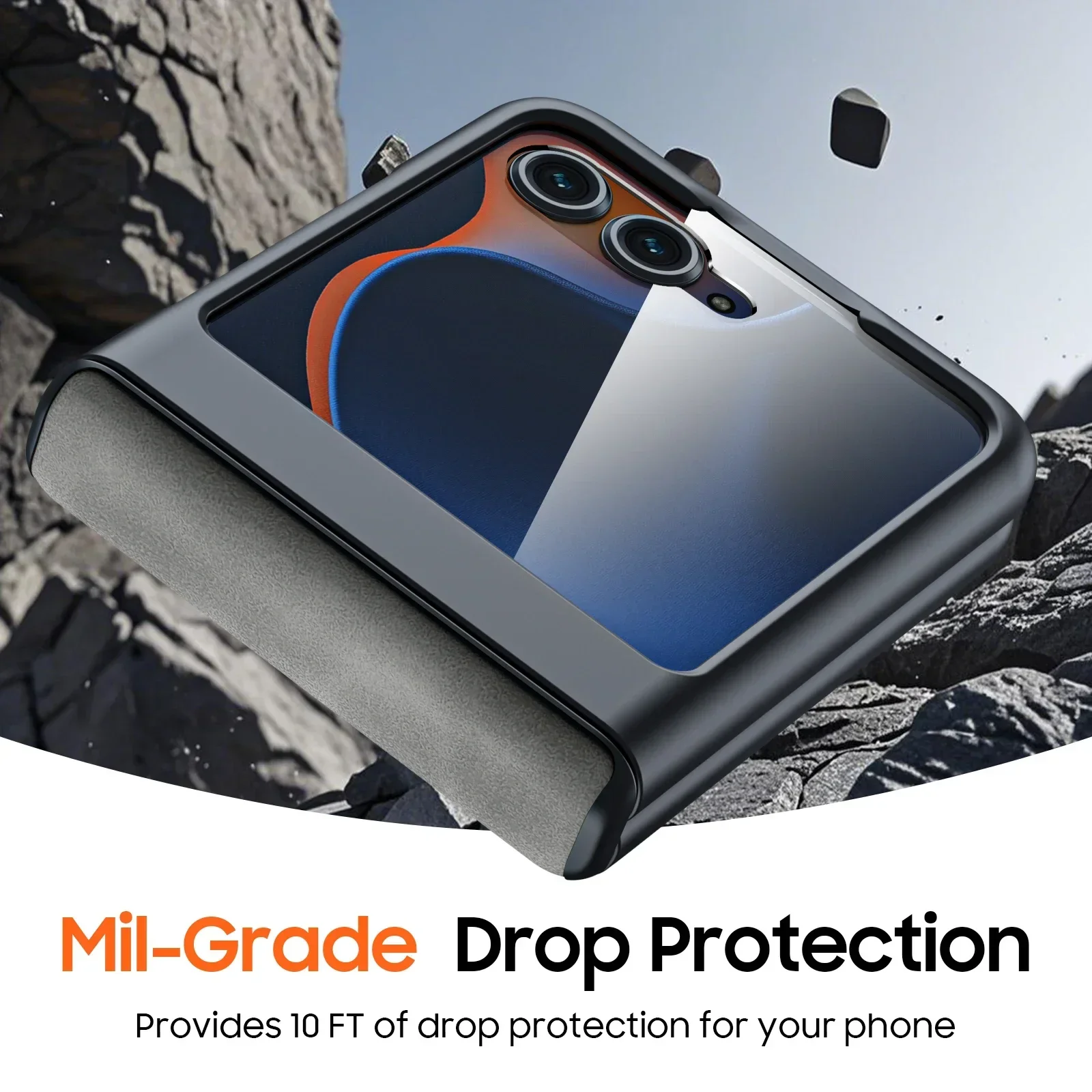 Stylish Gray Shockproof Phone Case with Screen Protector - Thin PU Leather Matte Finish