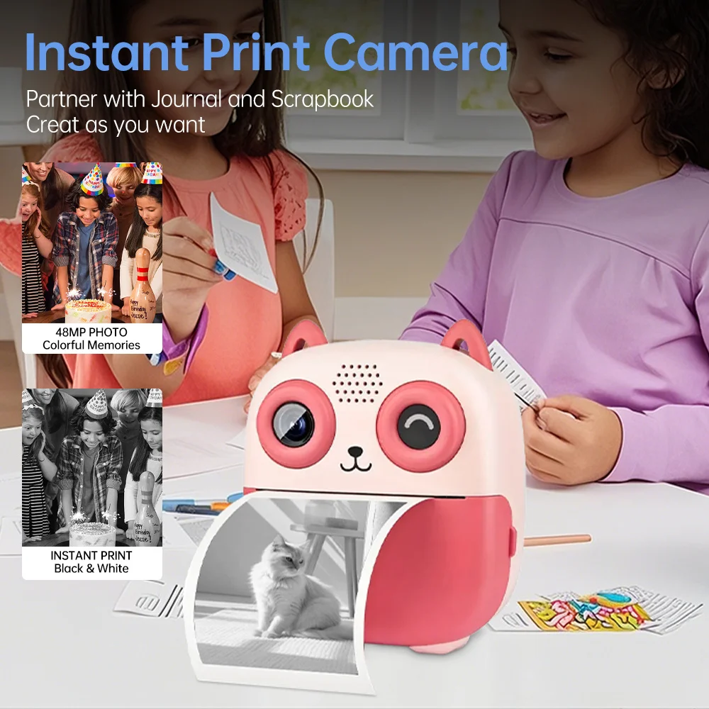 [Instant Photo Camera] Instant Print Paper - 1080P HD , 2.4" LCD Screen, Selfie Stick-like Mode Christmas Birthday Gift