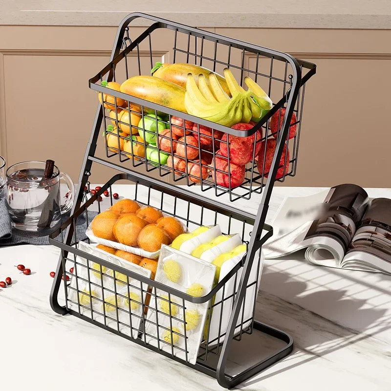 2 Tier Fruit Basket Kitchen Countertop Storage Organizer Fruits Vegetable Storage Iron Basket Bathroom Cosmetic Storage Rack 2