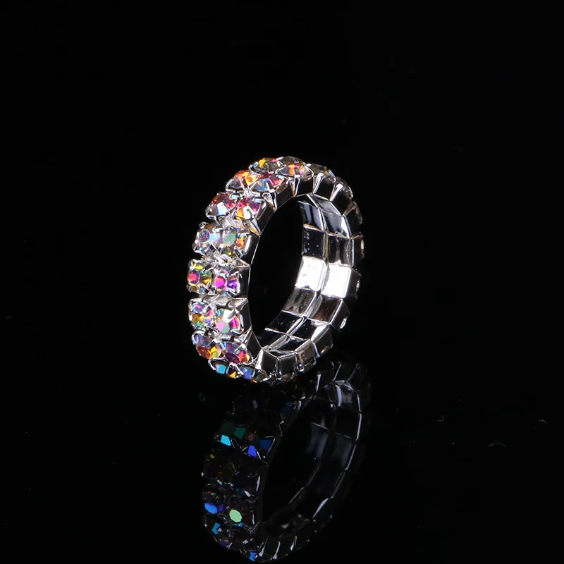 1-5 Rows Crystal Rhinestone Rings Silver Plated Bridal Wedding Iridescent AB Crystal Stone Elastic Stretch Rings for Women wedding rings,jewelry rings,ring jewelry