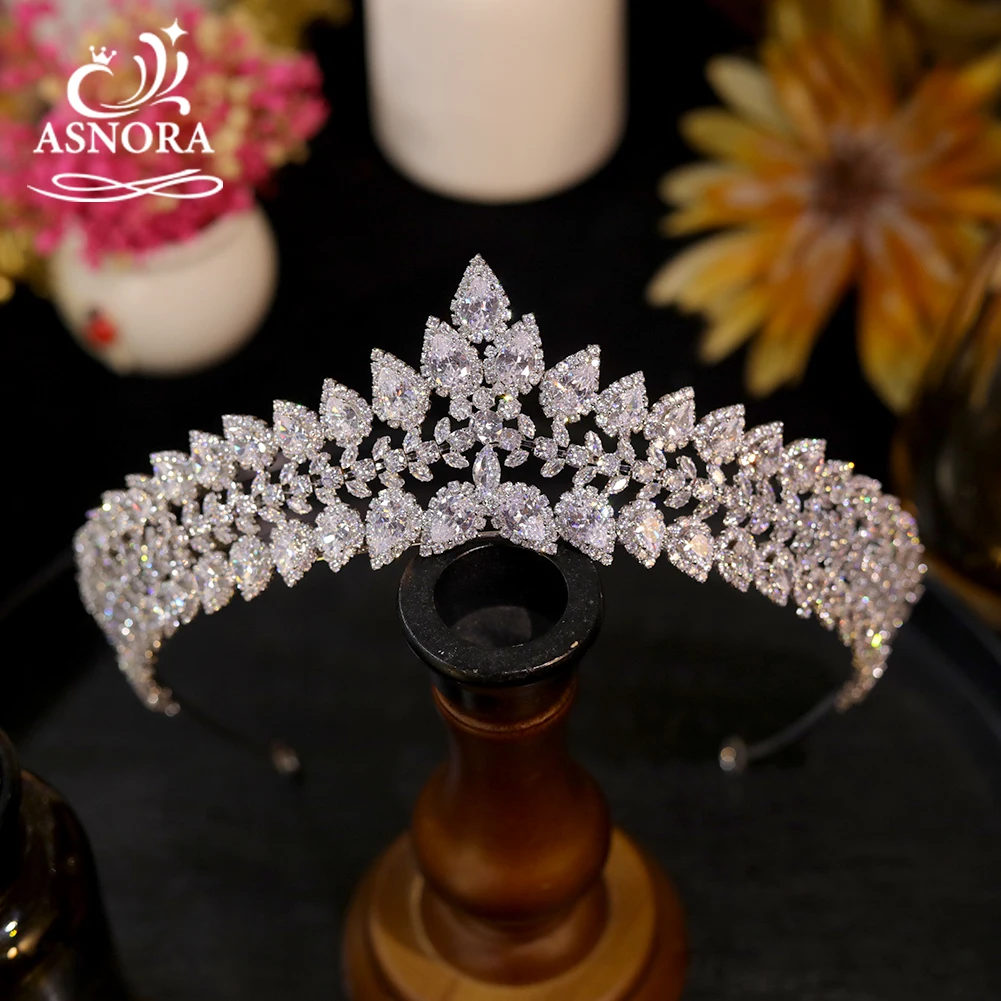 

ASNORA New Cubic Zircon Crystal Princess Pageant Tiaras Crowns for Wedding Bride Hair Accessories Diademas Tocados De Novia