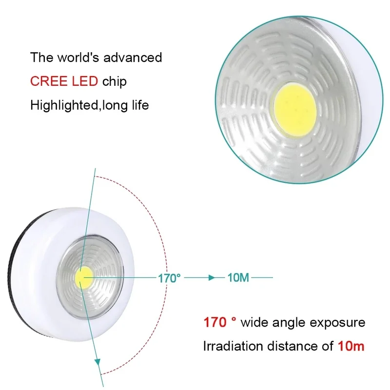 자기 접착제 무선 벽 램프 COB LED 캐비닛 빛 옷장 찬장 서랍 옷장 침실 부엌 밤 빛에 대 한