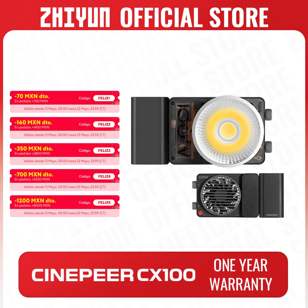 ZHIYUN 공식 CINEPEER CX100 핸드헬드 LED COB 라이트 포켓 비디오 라이트, 바이 컬러 사진 필 라이트, 사진 조명, 100W 