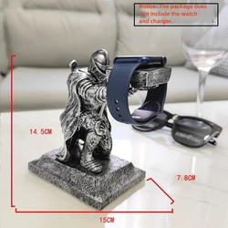 Black Warrior Figurine Watch Charging Stand and Holder (Silver Gray)