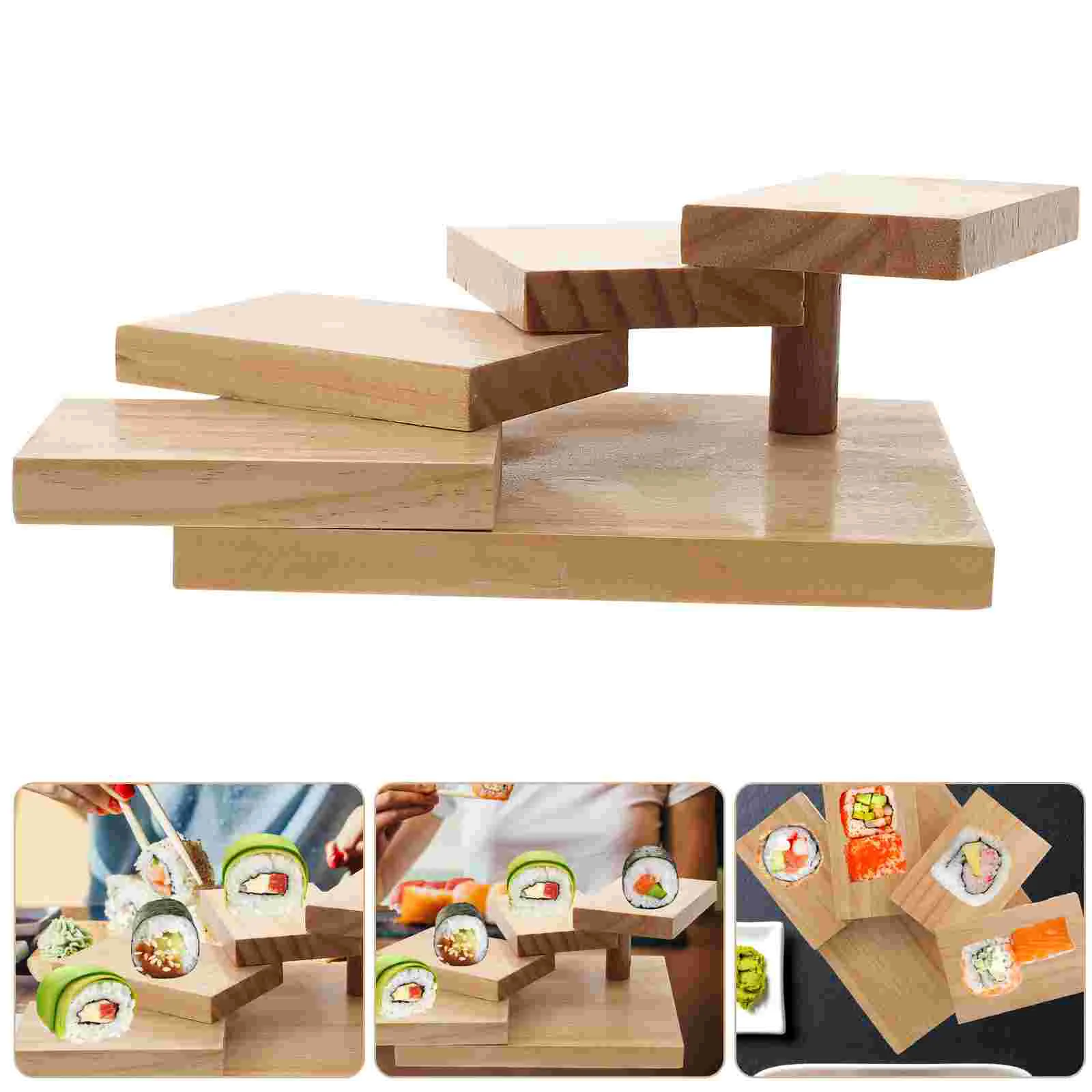 

Rotating Sushi Plate Wooden Dish Holder Dessert Plates Delicate Tray Serving Platter Display