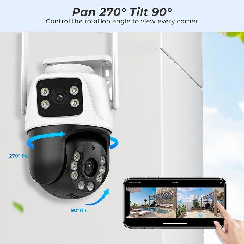 Caméra de surveillance extérieure PTZ IP WiFi HD 8MP/4MP, dispositif de sécurité sans fil, avec vision nocturne, détection humaine et écran pour touristes 5