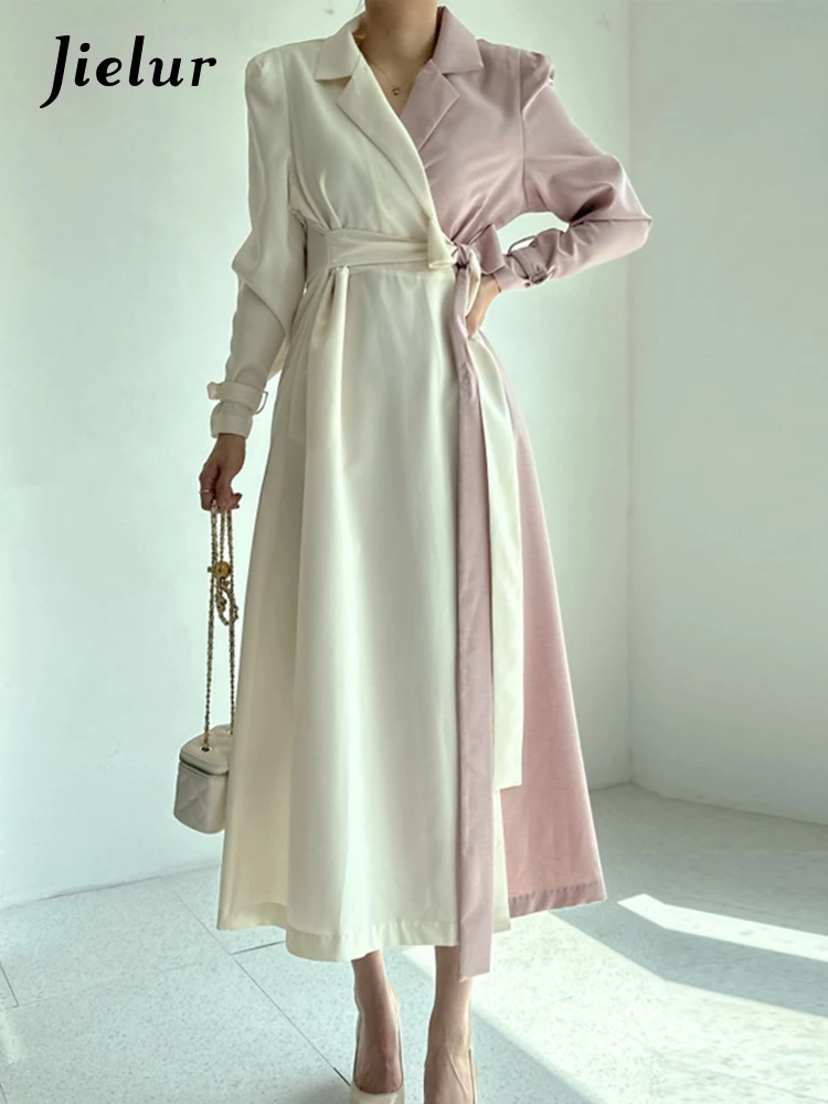 

Jielur Chic Slim Contrast Color Chicly Woman Dress Sweet Elegant Office Dress Women Black Pink Fashion Street Dresses Female