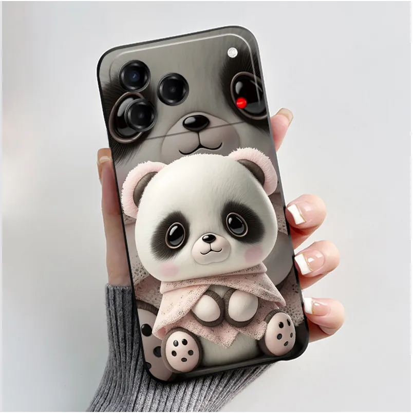 Enhanced Cute Black Bumper Silicone Phone Case with Shockproof Cartoon Panda Design