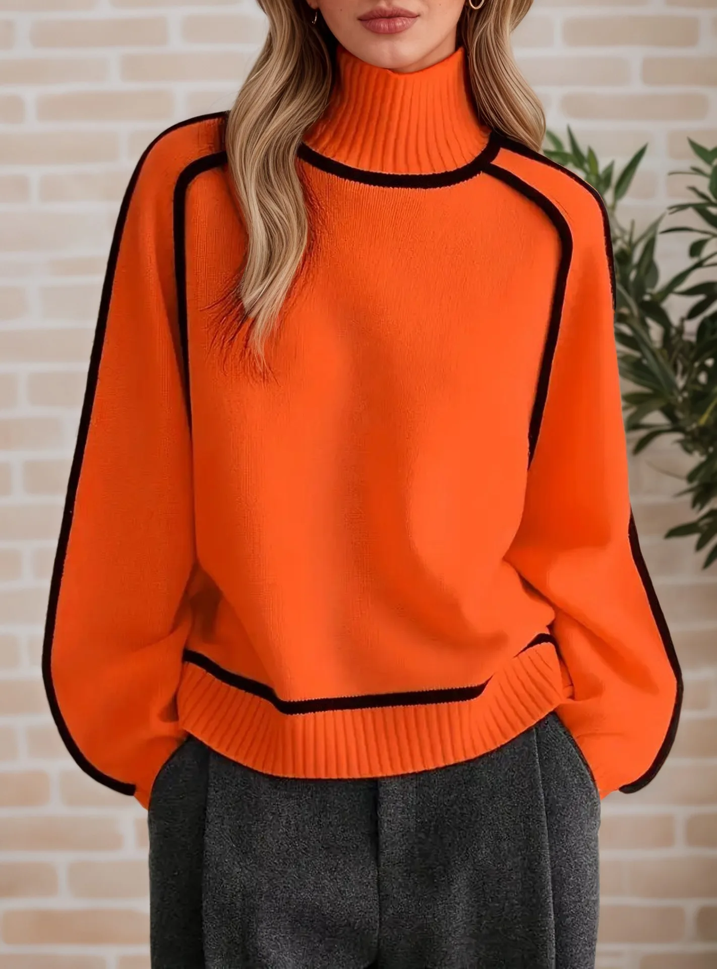 Autumn Winter Women Turtleneck Sweaters 2025 Casual Striped Long Sleeved Knitted Pullovers Regular Jumpers Streetwear Pullovers