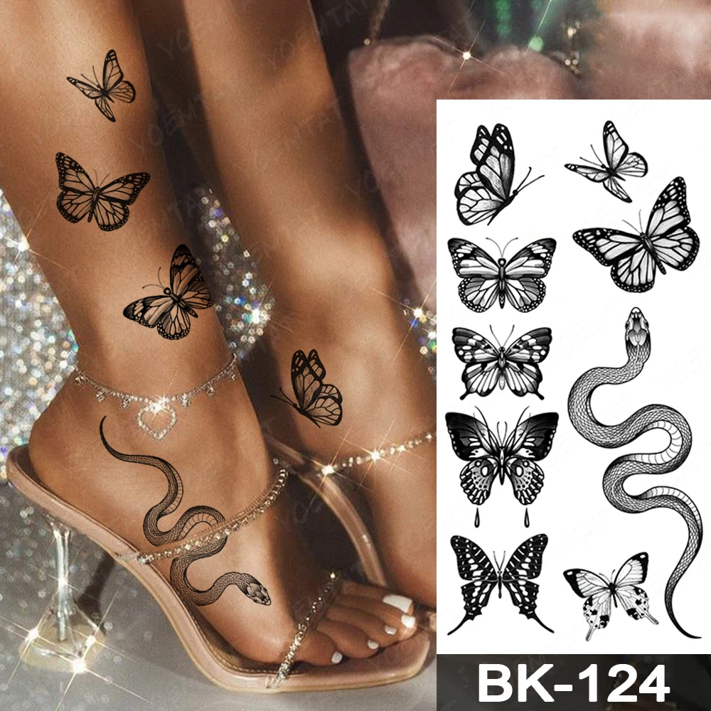 Waterproof Temporary Tattoo Sticker snake flower rose Flash Tatoo sexy Arm Large Size Black Wrist Fake Tatto For Body Art Women