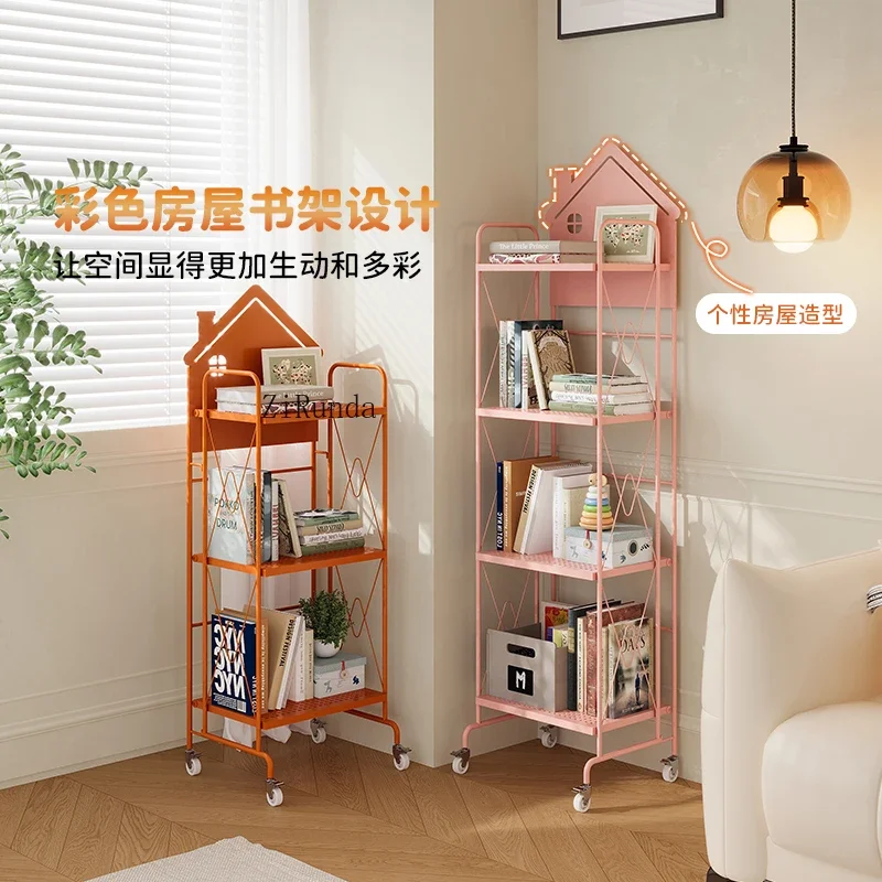 Wrought iron small bookshelf floor shelf simple movable children's picture book rack
